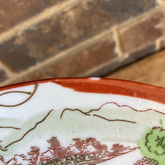 Vintage Plate Geisha Design Hand Painted Serving Dish 1930-40’s Red Rim Japanese - Picture 3 of 5